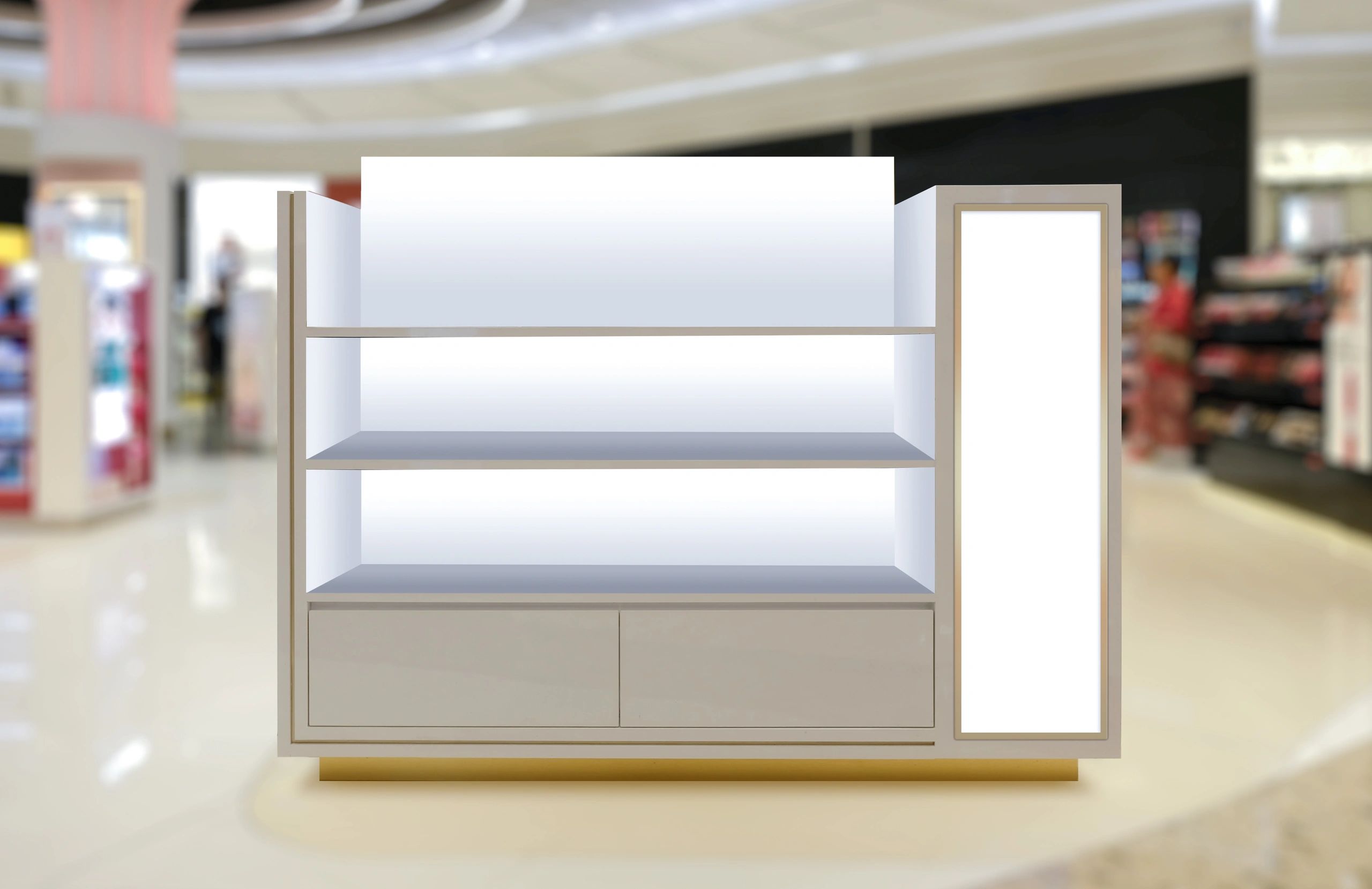 Retail-style display representing branded promotional products