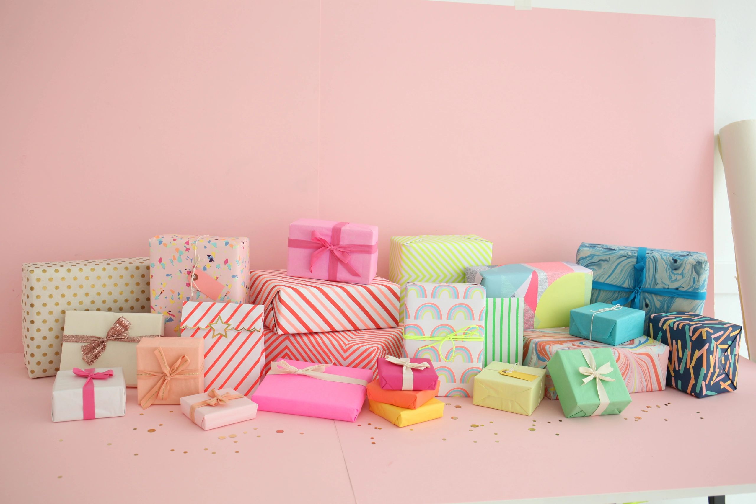 Gift boxes arranged for a corporate gifting display